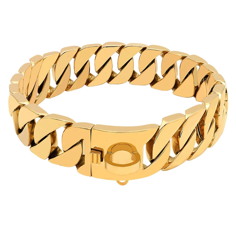Stevige RVS Hondenhalsband 32mm Breed Metalen Ketting Schakelband voor Grote Honden Pitbull Buldog Herder Luxe Bevestiging Goud Zilver Zwart Roségold Meerkleurig 25-75cm | Sansoti