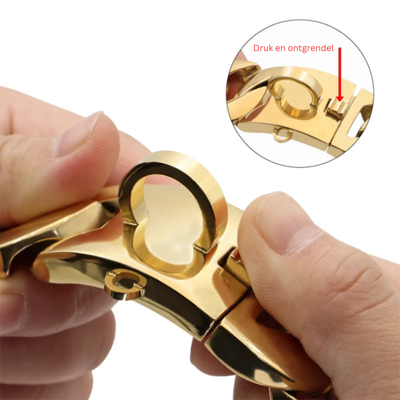 Stevige RVS Hondenhalsband 32mm Breed Metalen Ketting Schakelband voor Grote Honden Pitbull Buldog Herder Luxe Bevestiging Goud Zilver Zwart Roségold Meerkleurig 25-75cm | Sansoti