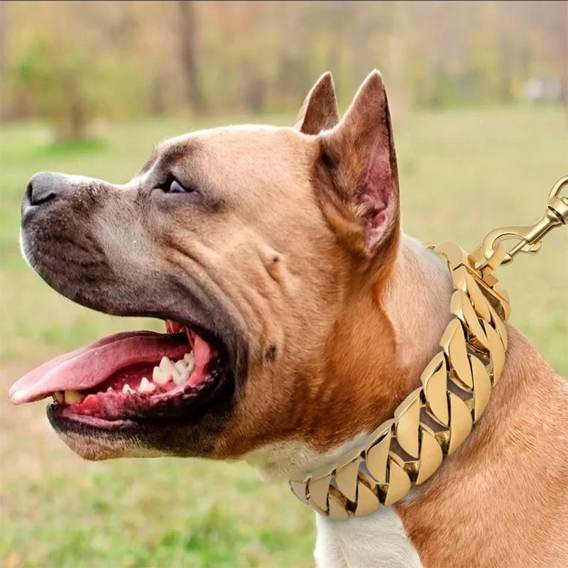 Stevige RVS Hondenhalsband 32mm Breed Metalen Ketting Schakelband voor Grote Honden Pitbull Buldog Herder Luxe Bevestiging Goud Zilver Zwart Roségold Meerkleurig 25-75cm | Sansoti