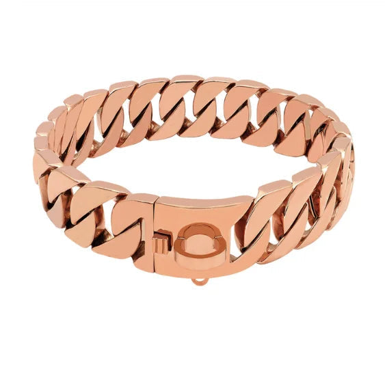 Stevige RVS Hondenhalsband 32mm Breed Metalen Ketting Schakelband voor Grote Honden Pitbull Buldog Herder Luxe Bevestiging Goud Zilver Zwart Roségold Meerkleurig 25-75cm | Sansoti