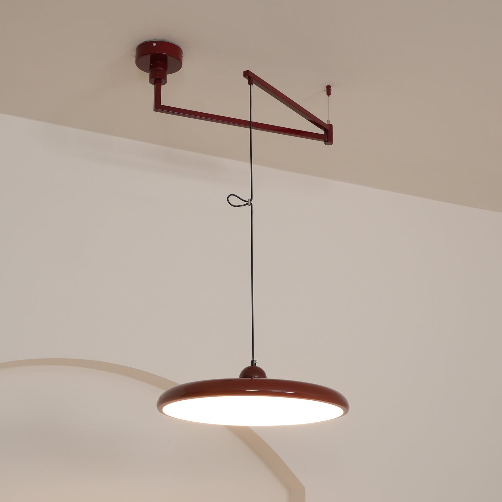 Suspension Réglable Métal Acrylique Rouge Vert Beige Rond Industriel Salon Salle à Manger | Restfield