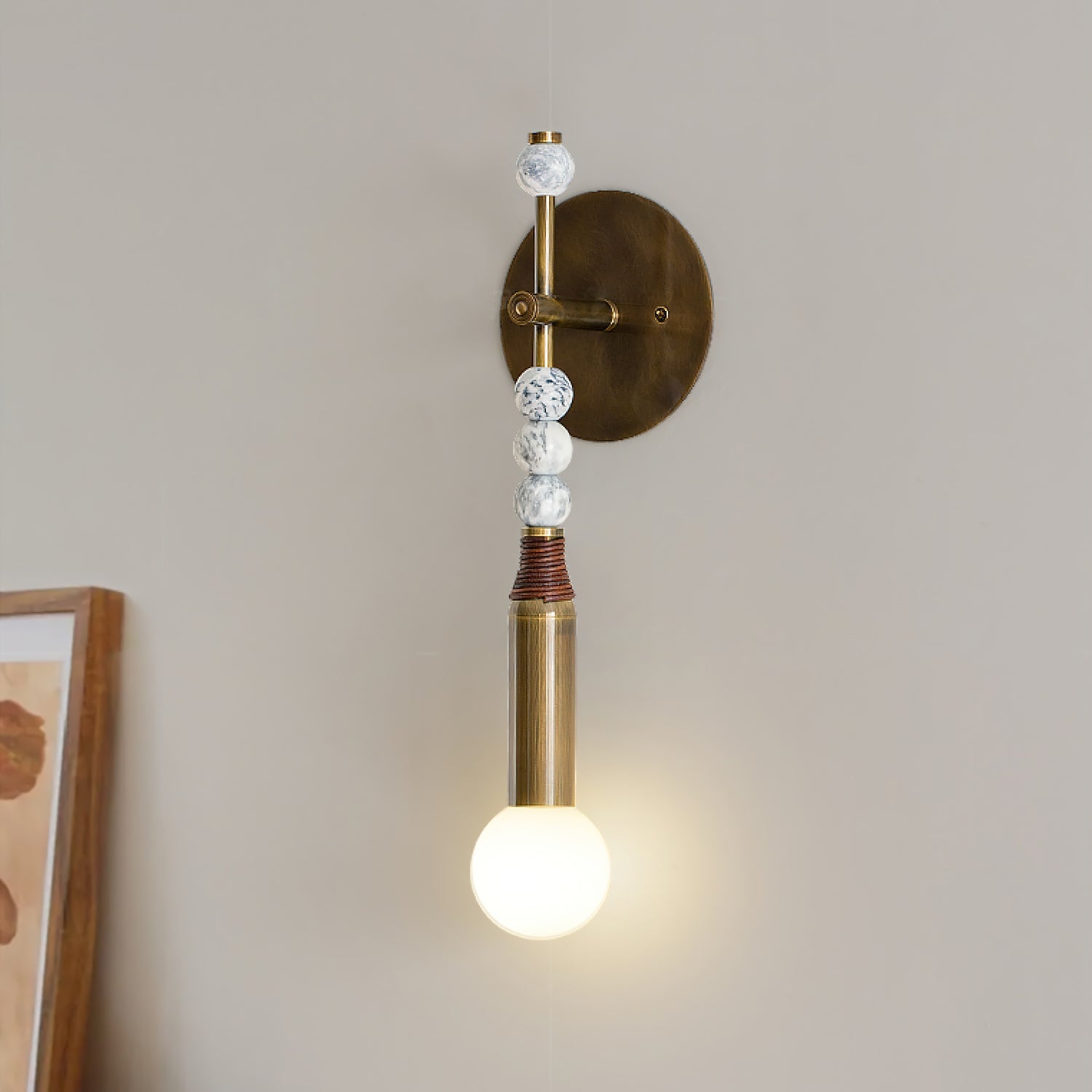 Toam Wandlamp Marmer Messing – Persepolis Geïnspireerd Design met Antique Brass Afwerking 18.9 en 27.6 inch | Sansoti
