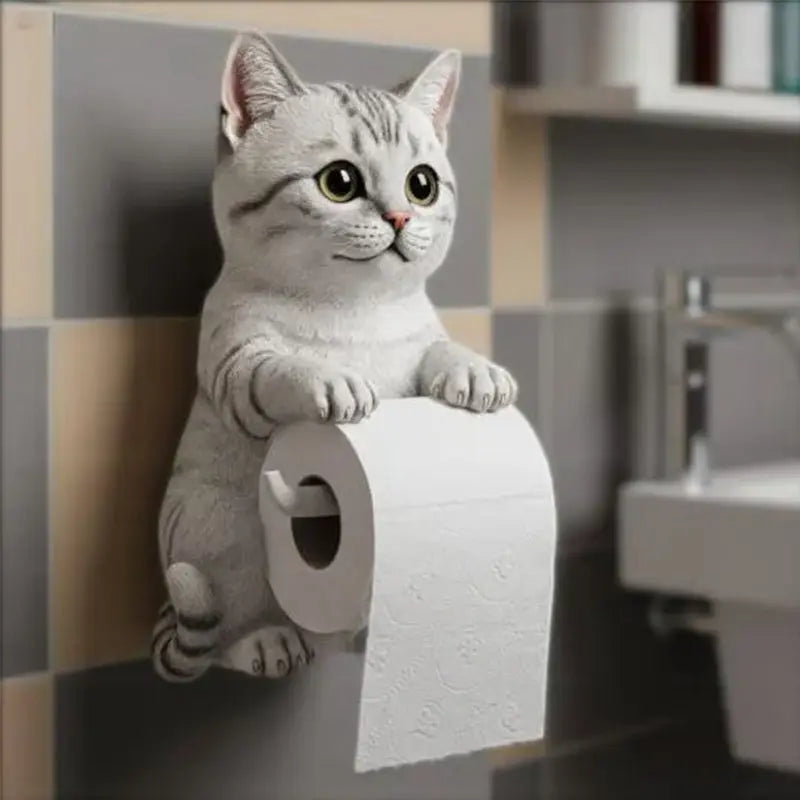 Toiletrolhouder Hars 3D Kat 22x16x12cm Wandmontage Badkamer Decoratief Katten Woonaccessoire Grappig Cadeau Oranje Grijs Wit Zwart | Sansoti