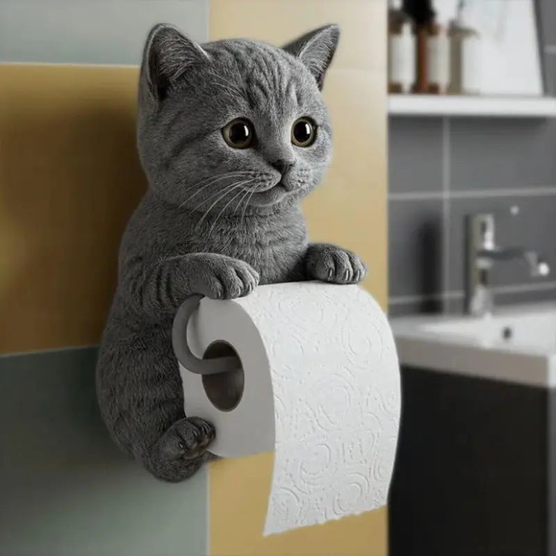 Toiletrolhouder Hars 3D Kat 22x16x12cm Wandmontage Badkamer Decoratief Katten Woonaccessoire Grappig Cadeau Oranje Grijs Wit Zwart | Sansoti