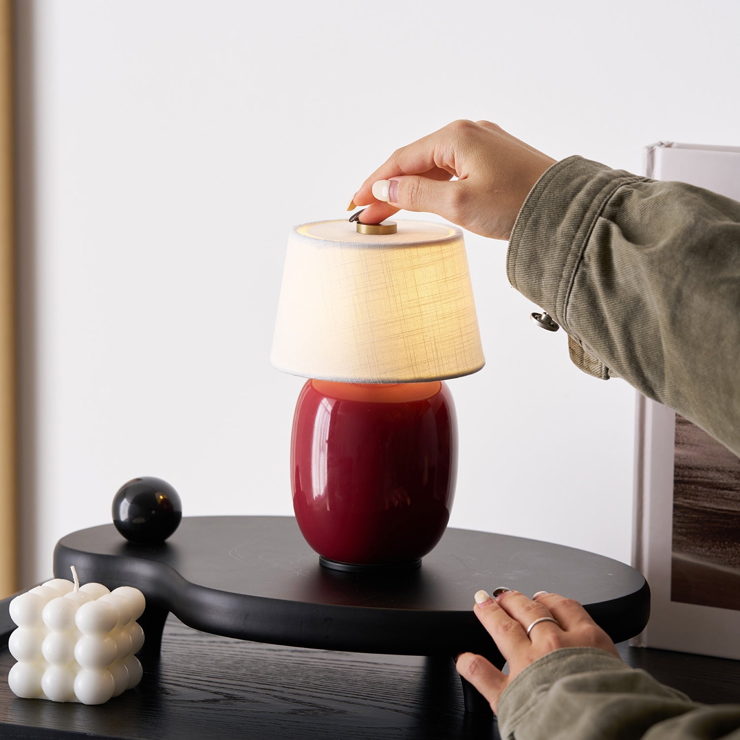 Draagbare Tafellamp met Geïntegreerde Batterij 240 lm Warm Wit 3000K Keramiek Linnen Kap Touch-Bediening | Sansoti