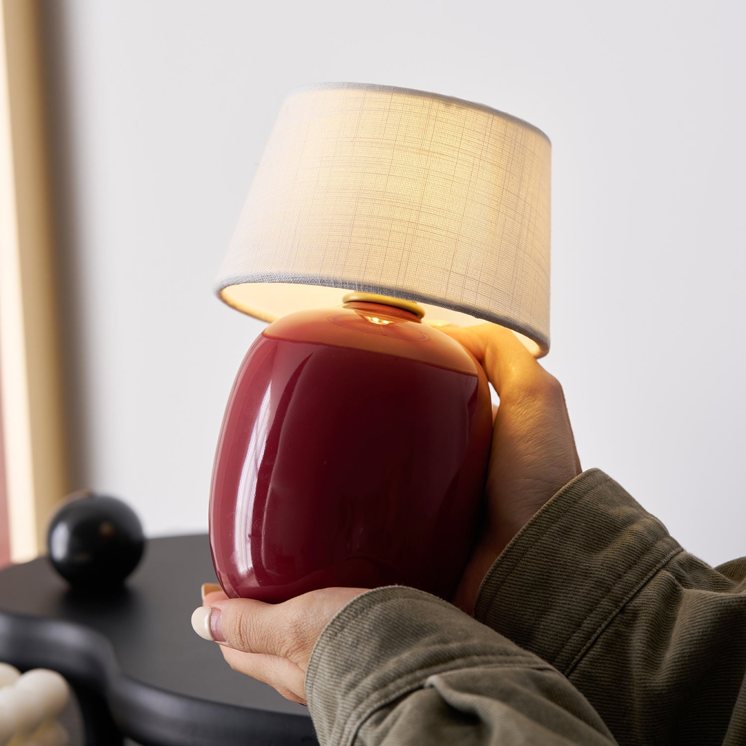Draagbare Tafellamp met Geïntegreerde Batterij 240 lm Warm Wit 3000K Keramiek Linnen Kap Touch-Bediening | Sansoti
