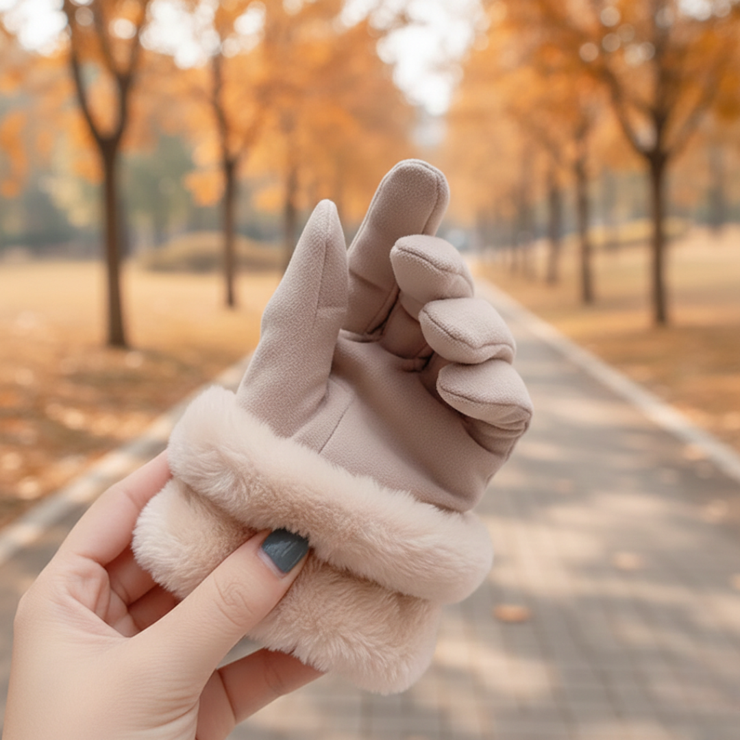 Touchscreen-Handschuhe für Damen mit Plüschfutter, beige, warm für den Winter, Smartphone-Bedienung, winddicht und für Outdoor-Aktivitäten geeignet | Sansoti