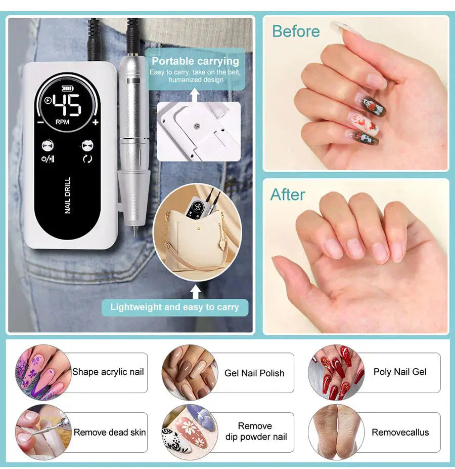 Professionele Nagelfrees 45.000 TPM Oplaadbaar – USB-C Elektrisch Nagelverzorging Systeem voor Acryl, Gellak en Natuurlijke Nagels | Sansoti