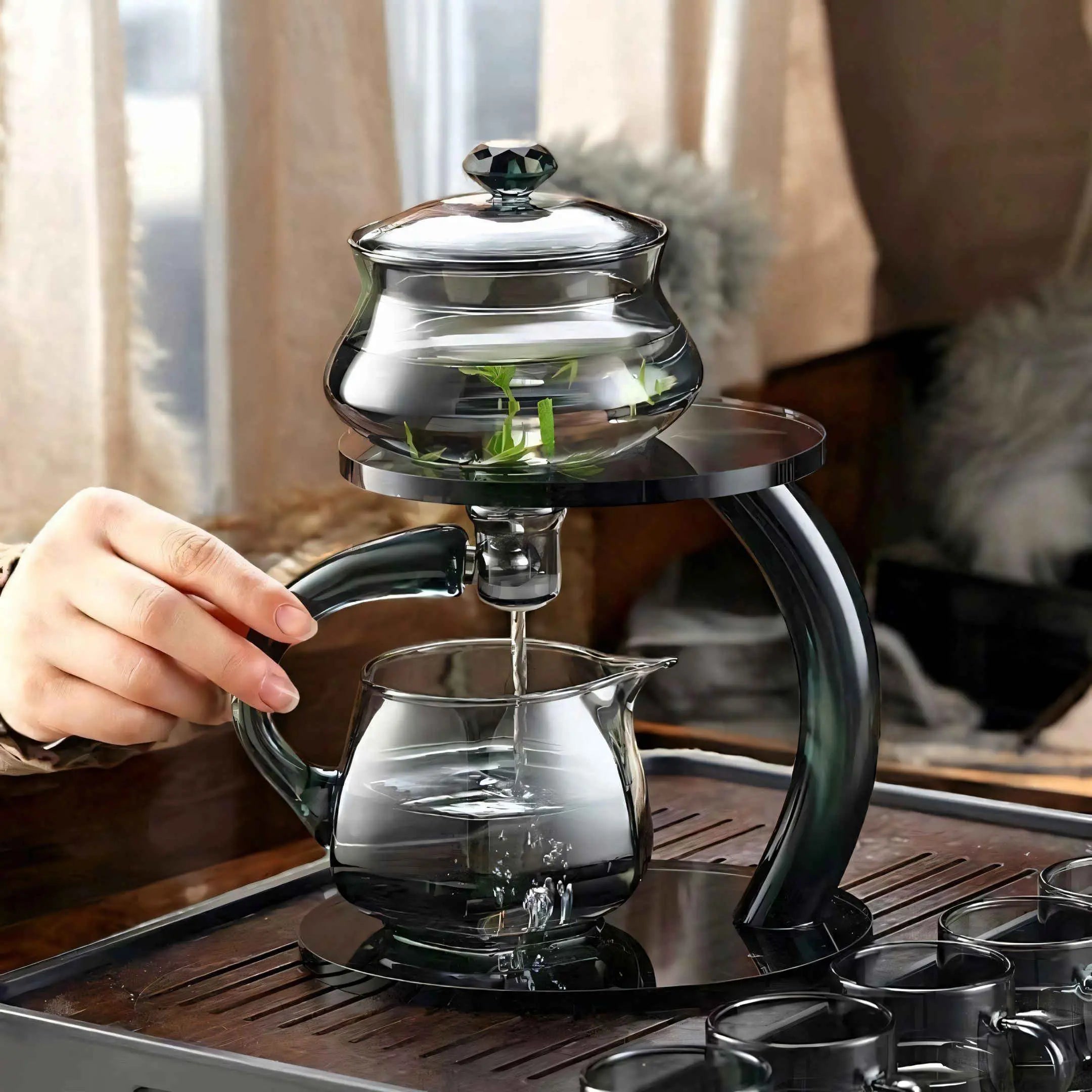 Glazen Theepot met Magnetisch Filter Infuser Goud Zwart Warmtebestendig Premium | Sansoti