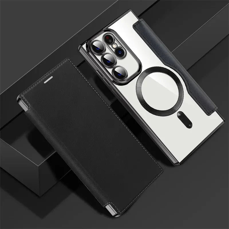 Clear Flip Wallet Case with Card Slots and Magnetic Closure for Samsung Galaxy S22 S23 S24 S25 S26 Ultra | Sansoti