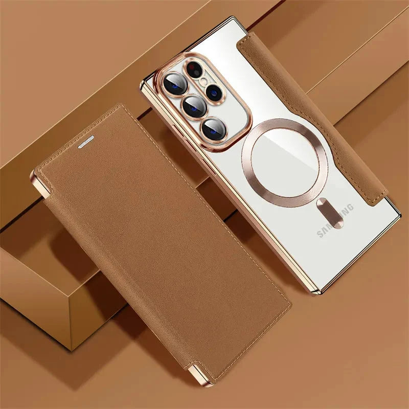 Clear Flip Wallet Case with Card Slots and Magnetic Closure for Samsung Galaxy S22 S23 S24 S25 S26 Ultra | Sansoti