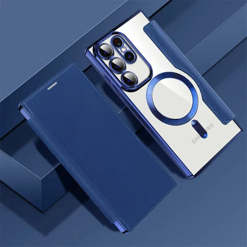 Clear Flip Wallet Case with Card Slots and Magnetic Closure for Samsung Galaxy S22 S23 S24 S25 S26 Ultra | Sansoti