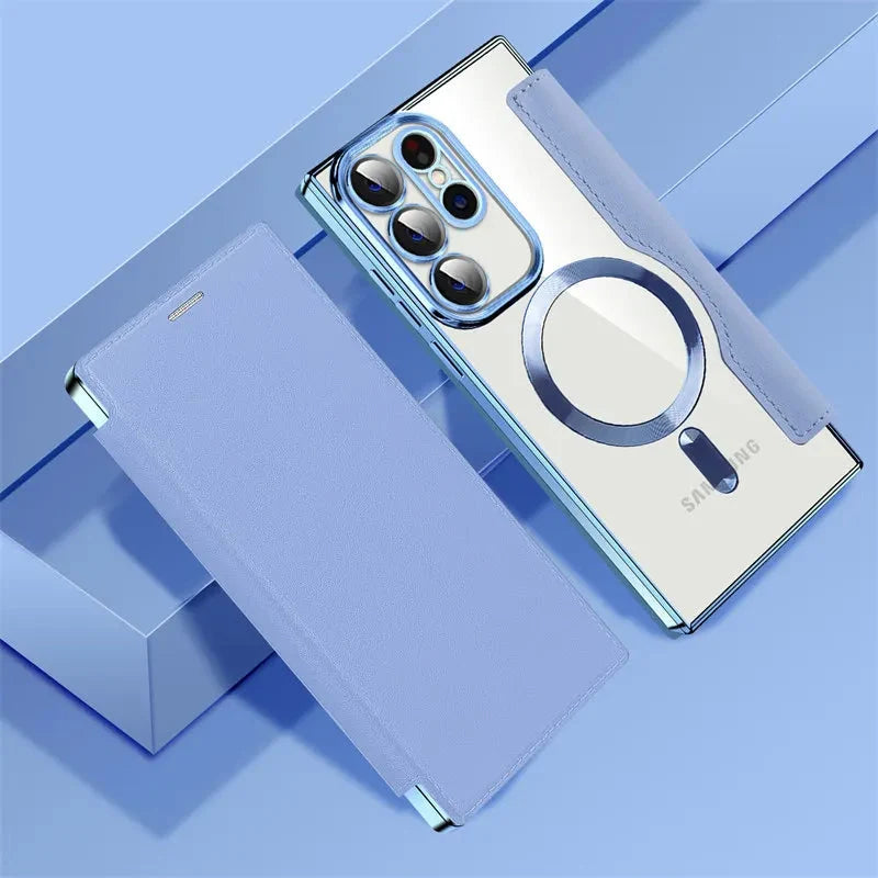 Clear Flip Wallet Case with Card Slots and Magnetic Closure for Samsung Galaxy S22 S23 S24 S25 S26 Ultra | Sansoti