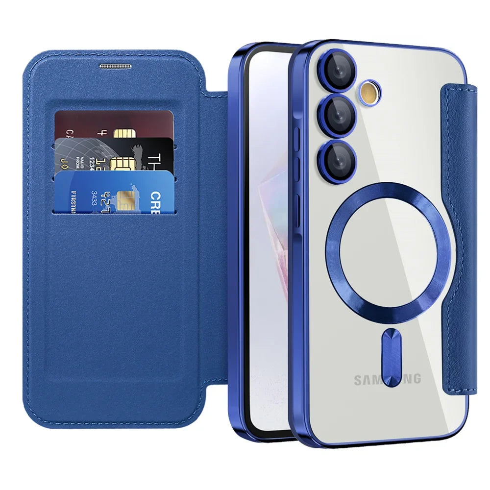 Clear Flip Wallet Case with Card Slots and Magnetic Closure for Samsung Galaxy S22 S23 S24 S25 S26 Ultra | Sansoti