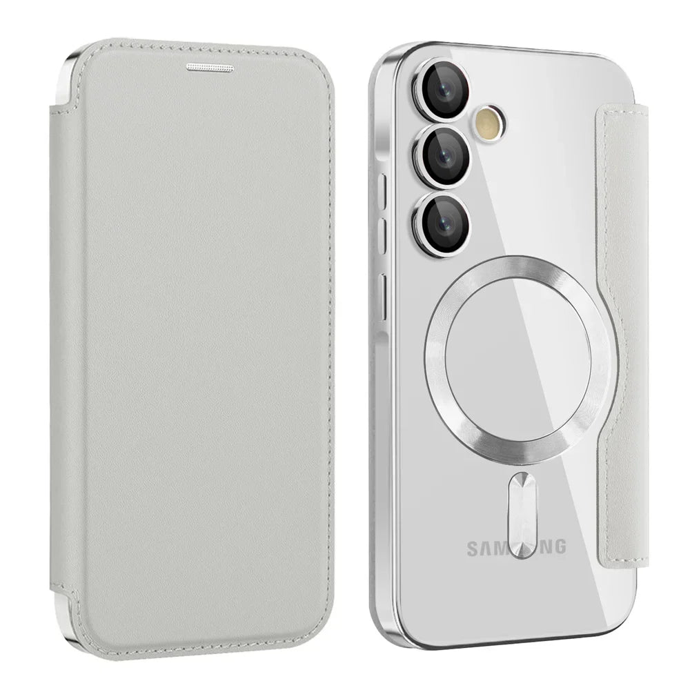 Clear Flip Wallet Case with Card Slots and Magnetic Closure for Samsung Galaxy S22 S23 S24 S25 S26 Ultra | Sansoti