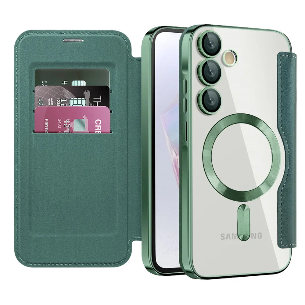 Clear Flip Wallet Case with Card Slots and Magnetic Closure for Samsung Galaxy S22 S23 S24 S25 S26 Ultra | Sansoti