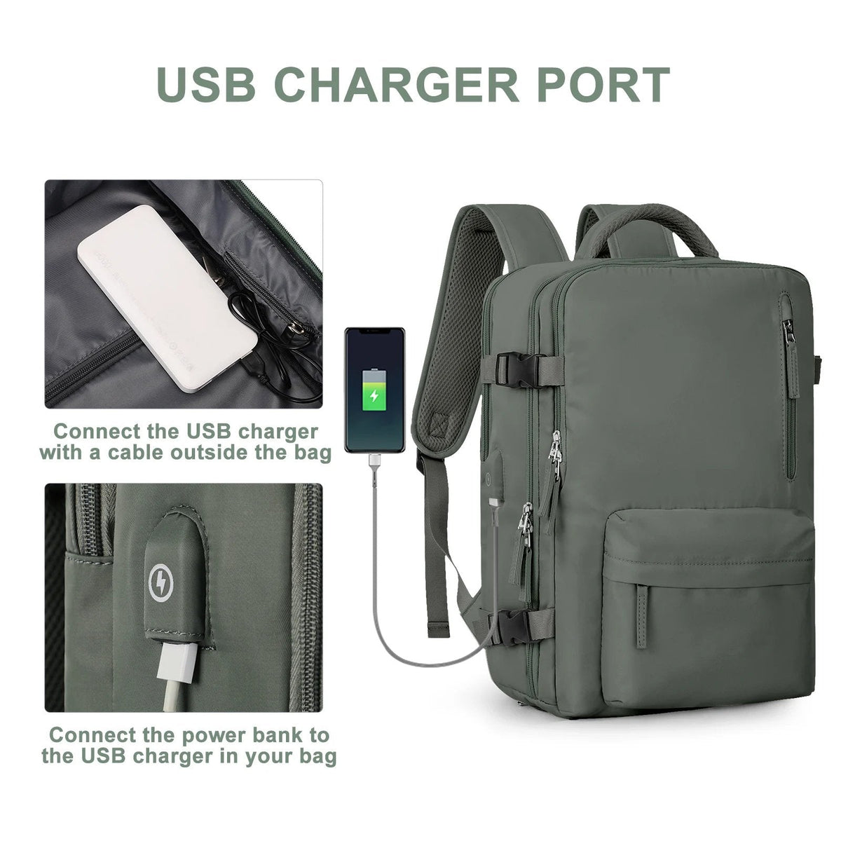 Dames Reisrugzak 35L met USB-Oplaadpoort en Anti-Diefstal Vak Waterdicht Nylon Laptop Sporttas Weekendtas | Sansoti