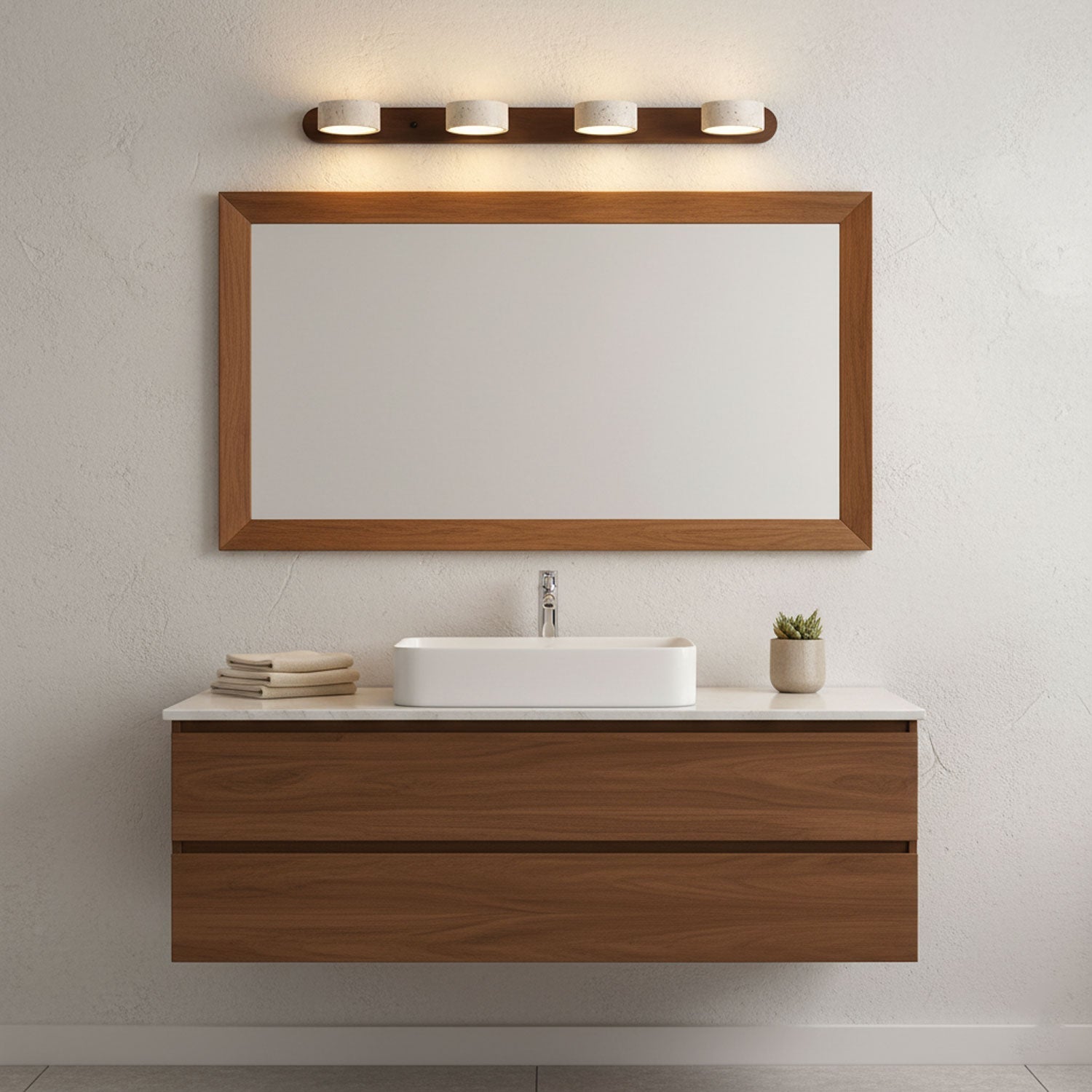 Travertin-Wandleuchte mit Holzsockel und doppelter LED-Lichtquelle, Naturstein-Design-Wandleuchte für Schlafzimmer, Flur und Wohnzimmer | Restfield