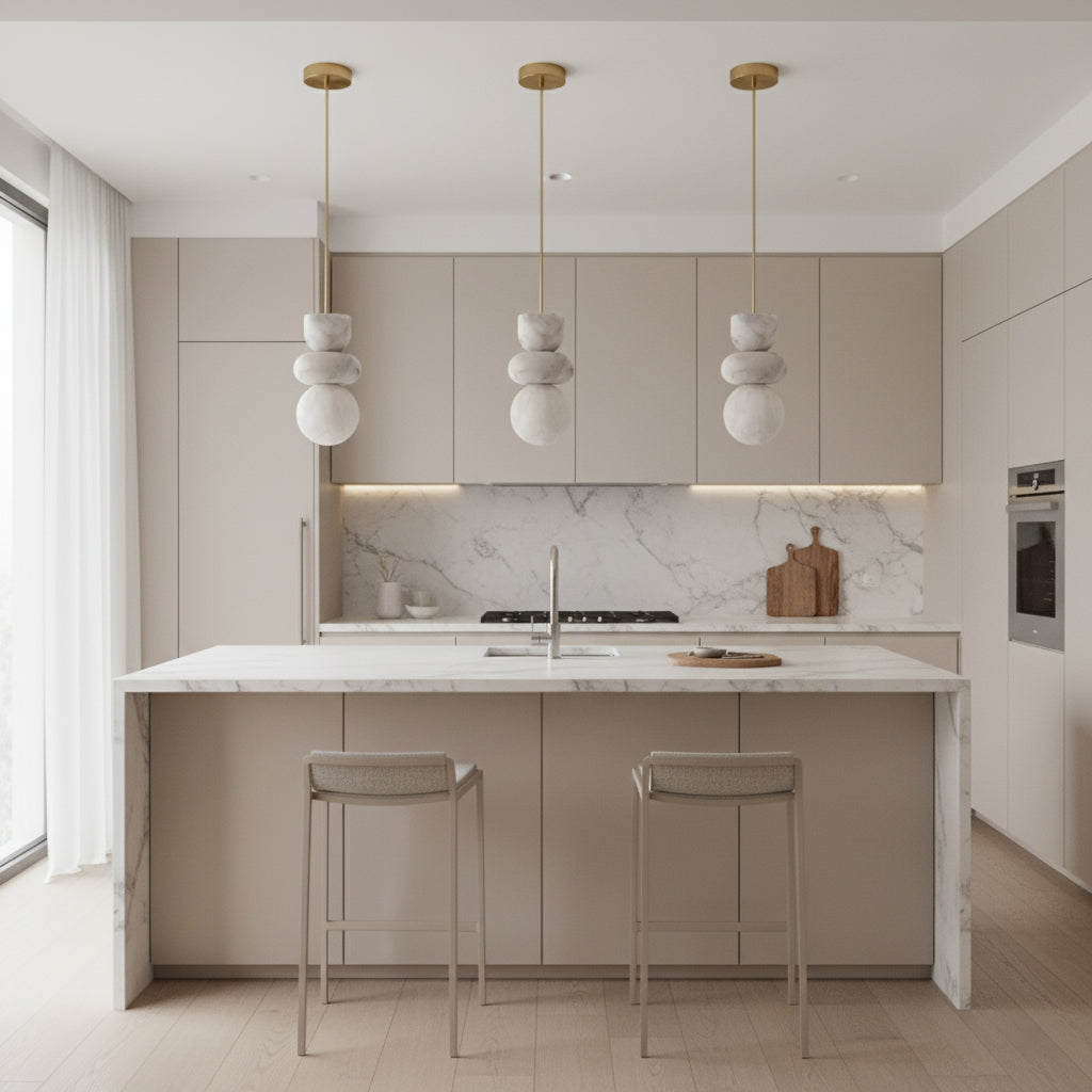 Alabaster Hanglamp met Messing Armatuur en Geïntegreerde LED – Luxe Natuurstenen Design Verlichting | Sansoti