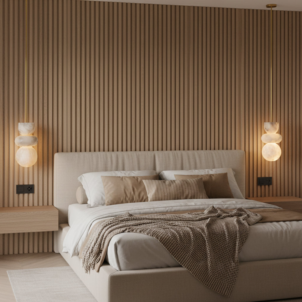 Alabaster Hanglamp met Messing Armatuur en Geïntegreerde LED – Luxe Natuurstenen Design Verlichting | Sansoti