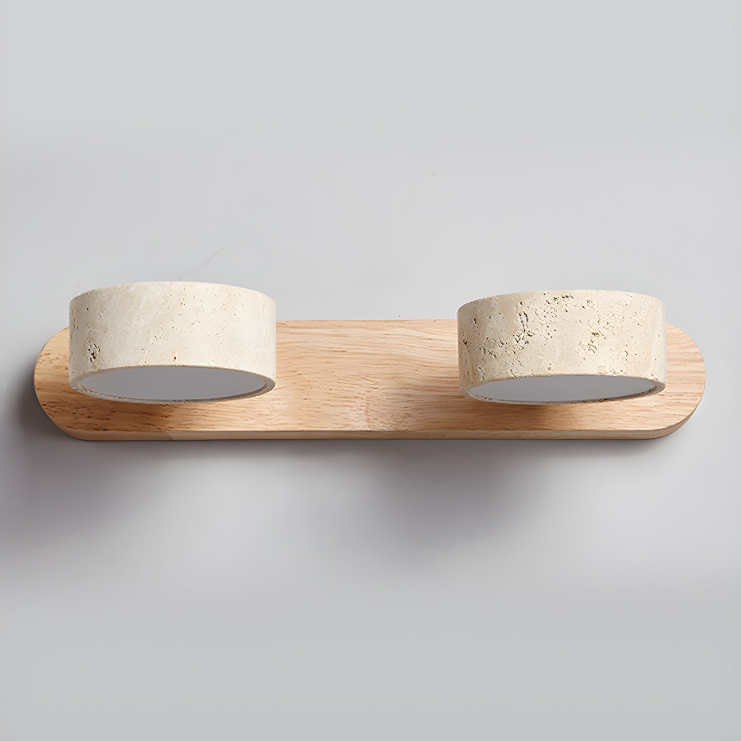 Travertin-Wandleuchte mit Holzsockel und doppelter LED-Lichtquelle, Naturstein-Design-Wandleuchte für Schlafzimmer, Flur und Wohnzimmer | Restfield