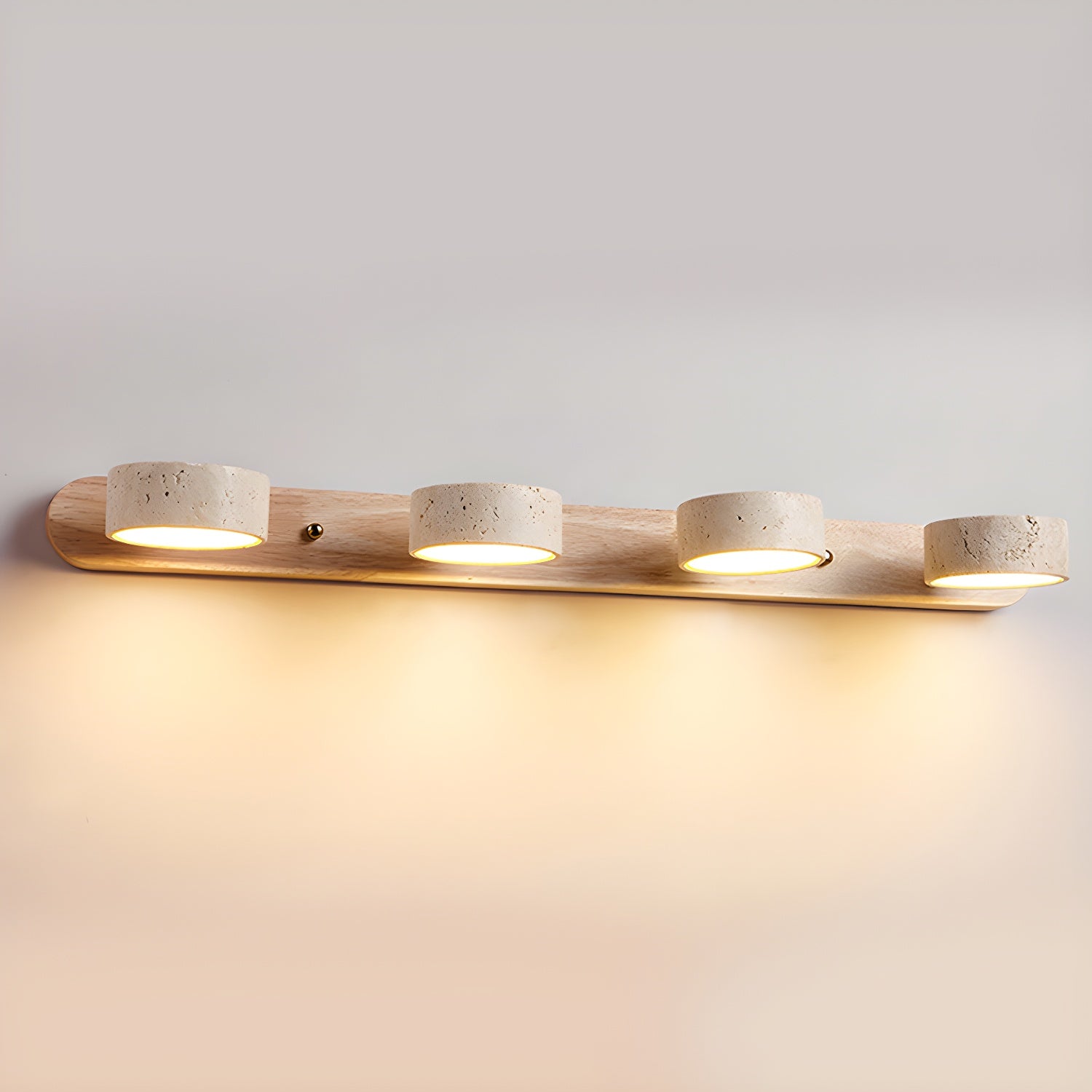 Travertin-Wandleuchte mit Holzsockel und doppelter LED-Lichtquelle, Naturstein-Design-Wandleuchte für Schlafzimmer, Flur und Wohnzimmer | Restfield