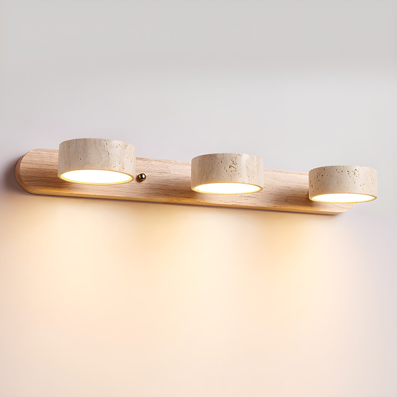 Travertin-Wandleuchte mit Holzsockel und doppelter LED-Lichtquelle, Naturstein-Design-Wandleuchte für Schlafzimmer, Flur und Wohnzimmer | Restfield