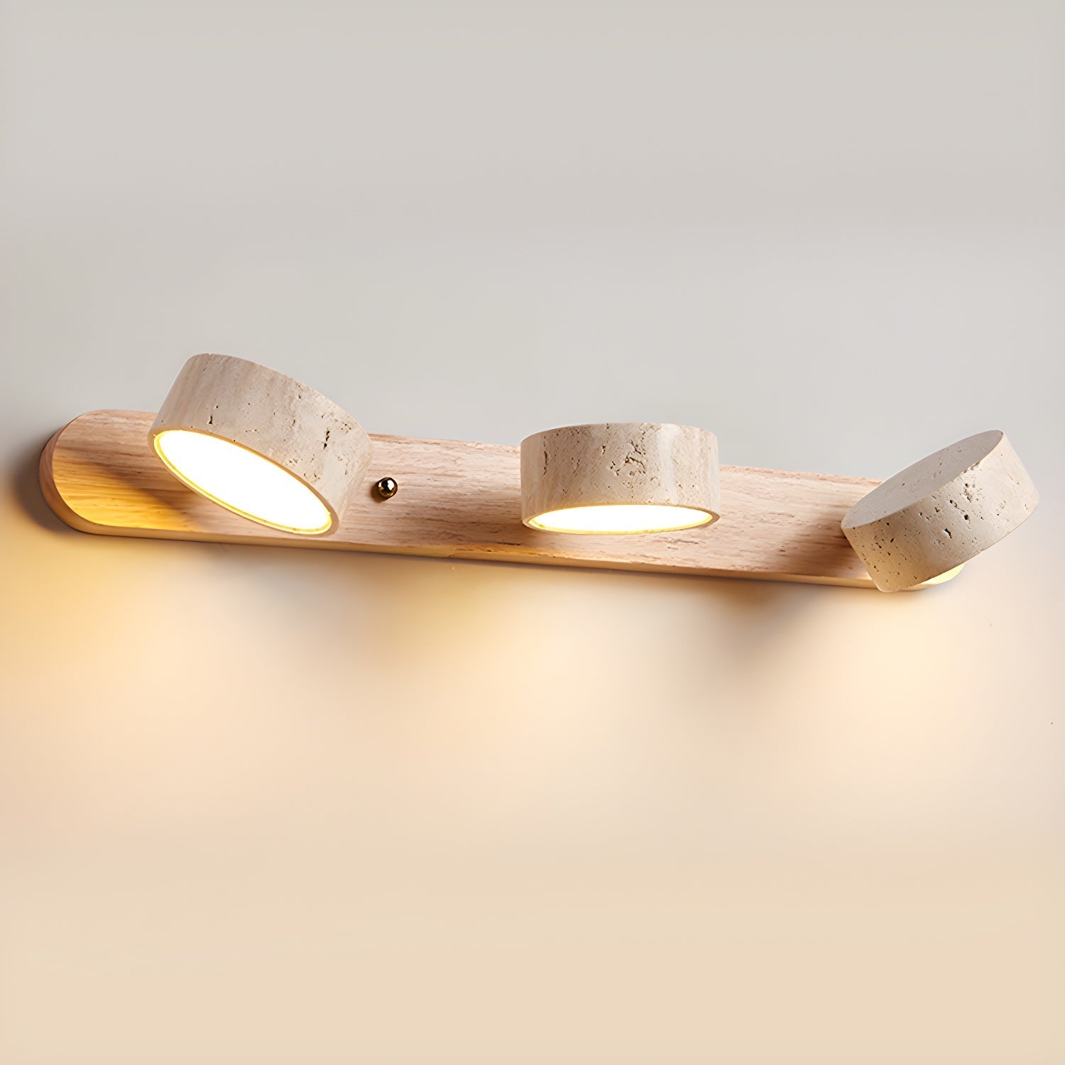 Wandlamp Travertijn Hout LED Dimbaar Woonkamer Hal Slaapkamer Dubbele Wandverlichting Modern | Sansoti