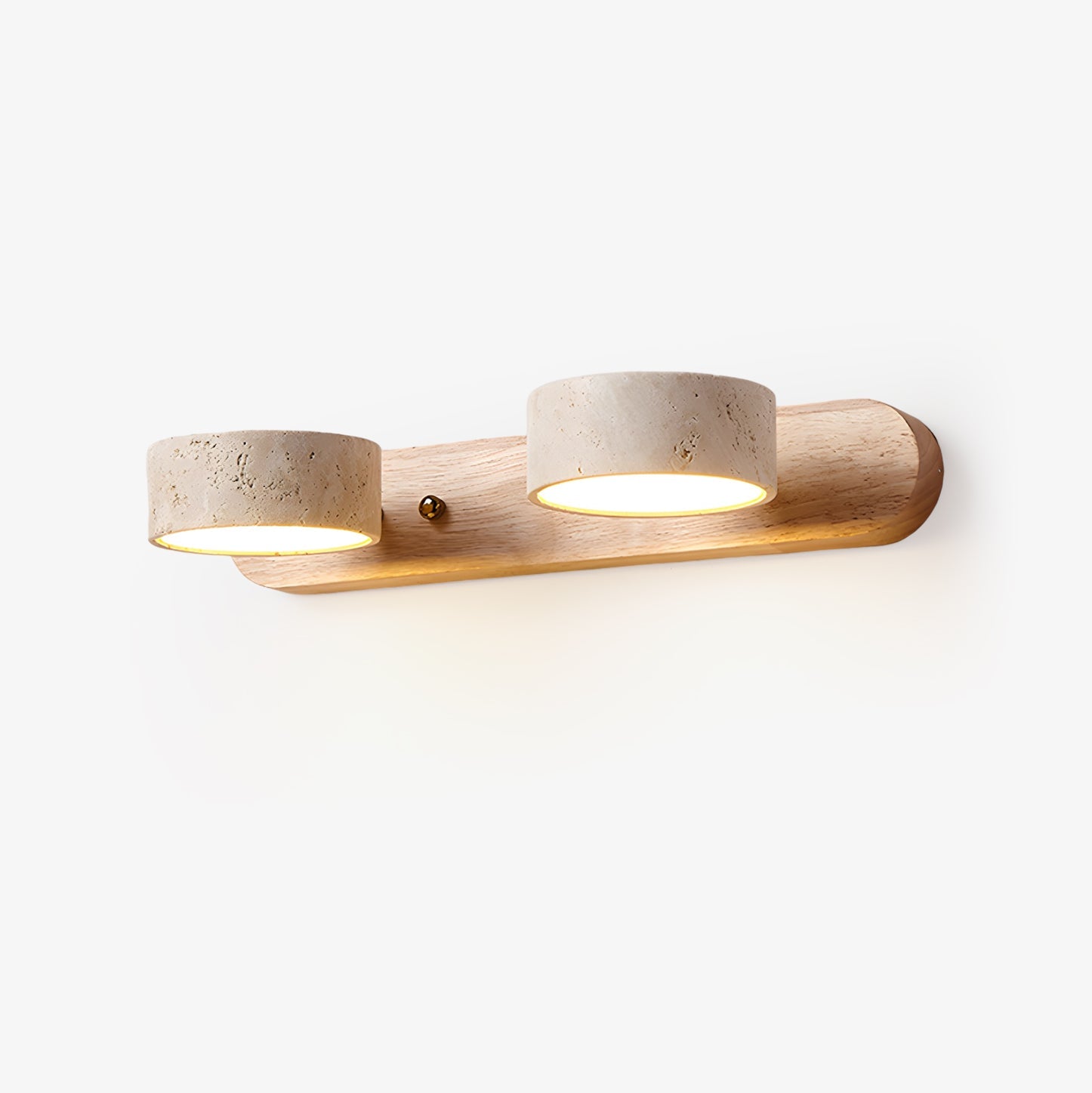 Travertin-Wandleuchte mit Holzsockel und doppelter LED-Lichtquelle, Naturstein-Design-Wandleuchte für Schlafzimmer, Flur und Wohnzimmer | Restfield