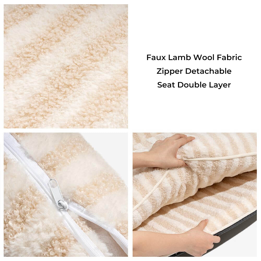 Gestreepte Pluche Hondenbed Tweelaags Kunstlam Warm Afneembaar Beige Roze Zwart M L XL 2XL Huisdier Comfort | Sansoti