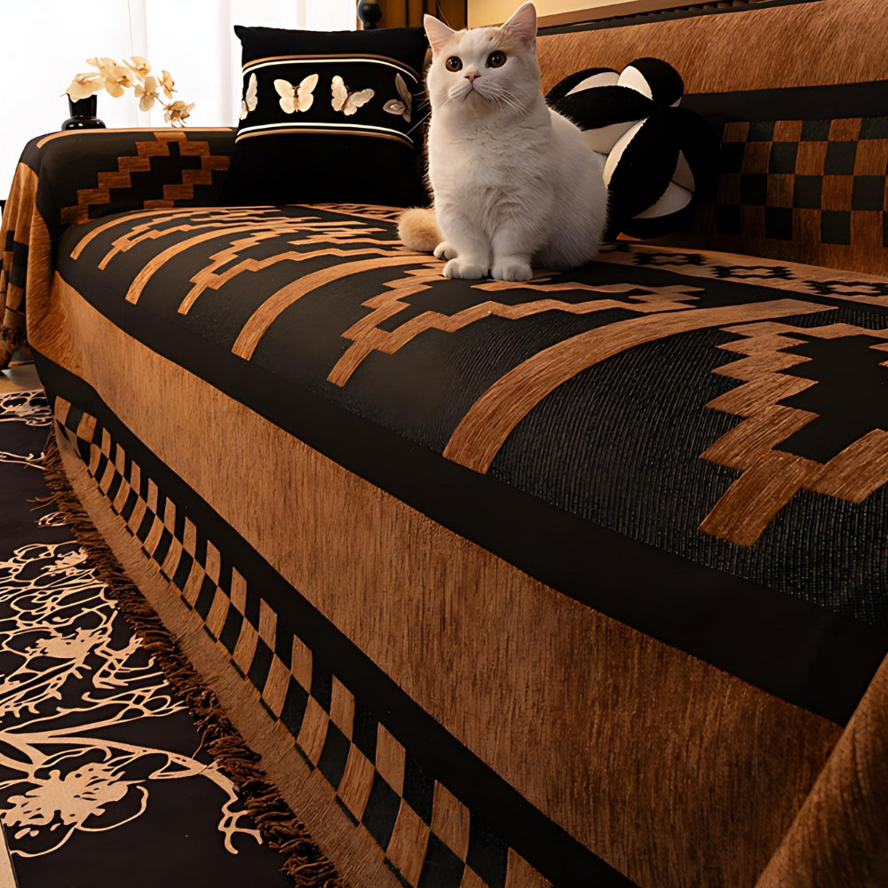Chenille Bankhoes met Tribal Geometrisch Patroon – Beschermende Sofacover voor 2-3 Persoons Banken en Fauteuils | Sansoti