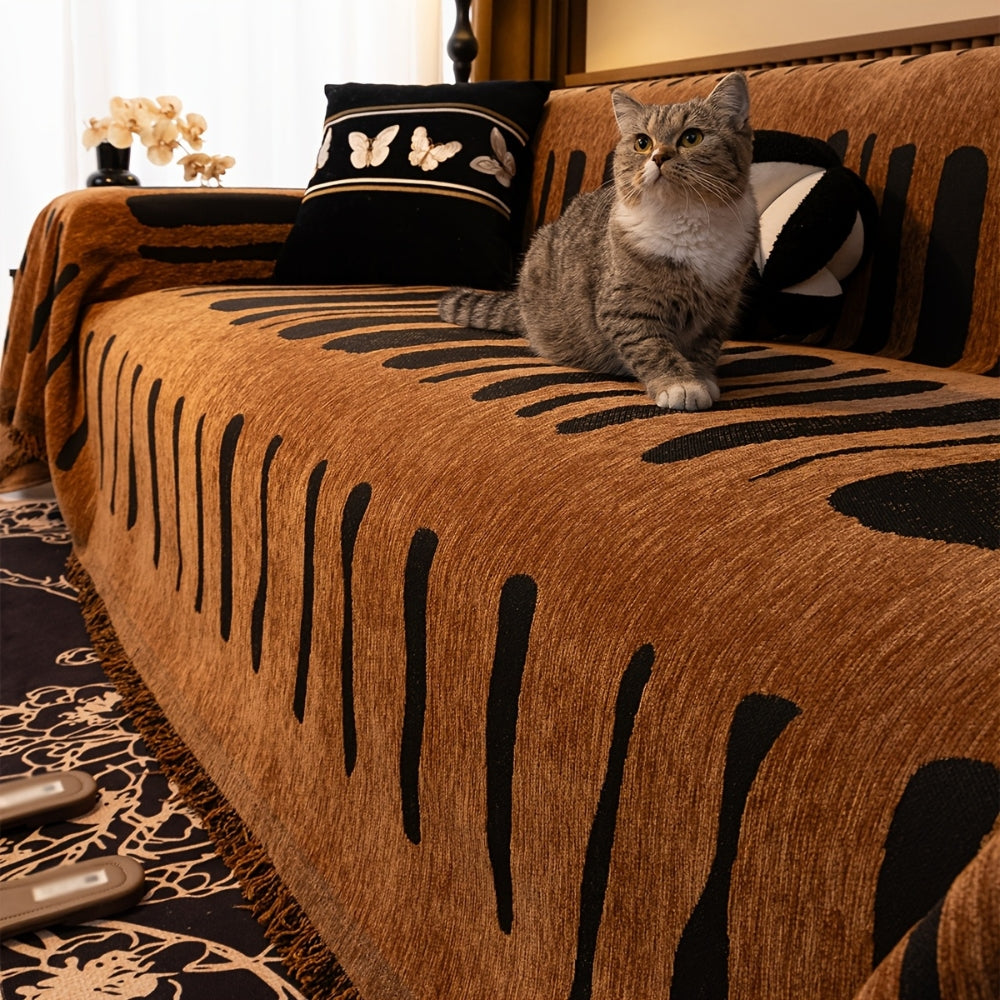 Chenille Bankhoes met Tribal Geometrisch Patroon – Beschermende Sofacover voor 2-3 Persoons Banken en Fauteuils | Sansoti