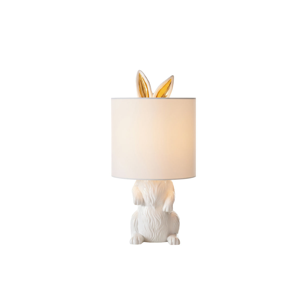 Hazenbeeldje Tafellamp met Stoffen Kap | Modern Design | Kunsthars | Charmante Decoratieve Verlichting | Sansoti