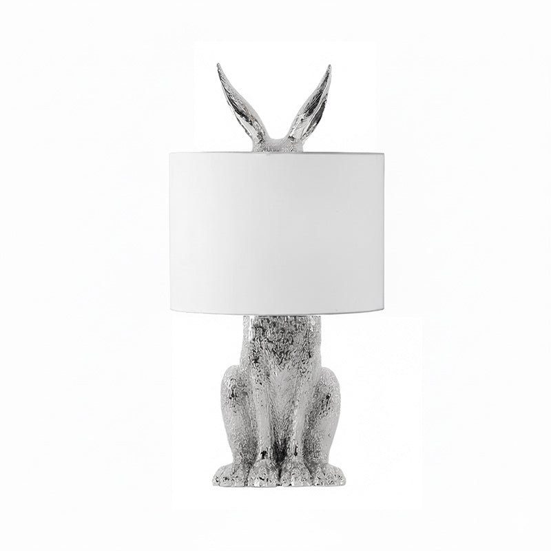 Hazenbeeldje Tafellamp met Stoffen Kap | Modern Design | Kunsthars | Charmante Decoratieve Verlichting | Sansoti
