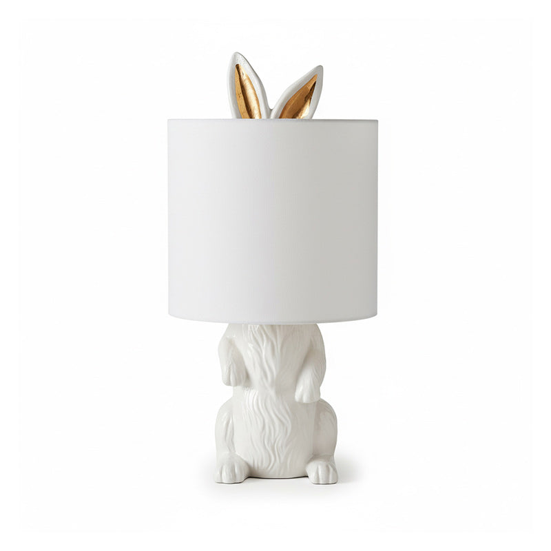 Hazenbeeldje Tafellamp met Stoffen Kap | Modern Design | Kunsthars | Charmante Decoratieve Verlichting | Sansoti