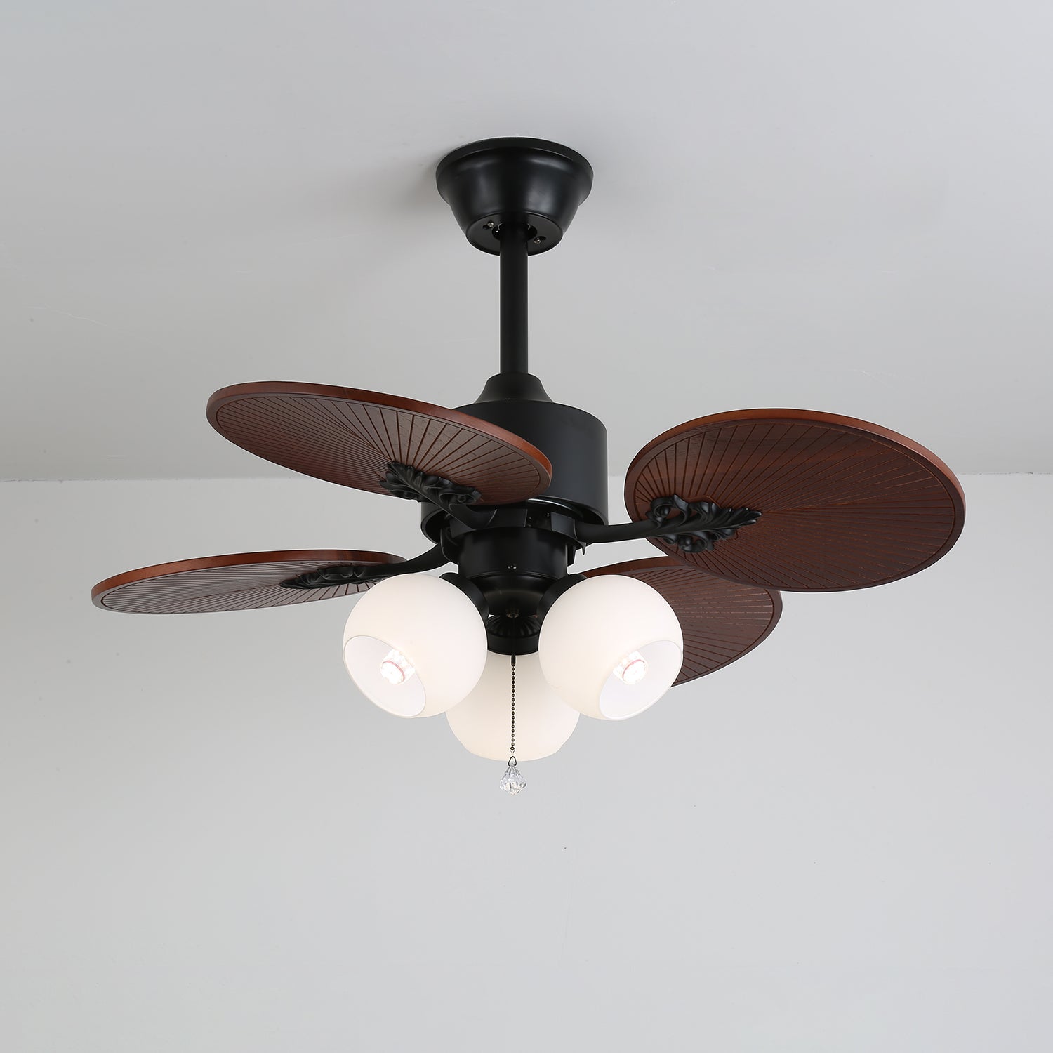 Tropische Plafondventilator met Glazen Lampenkap - Stille Kamerventilator 6-snelheden Afstandsbediening | Sansoti