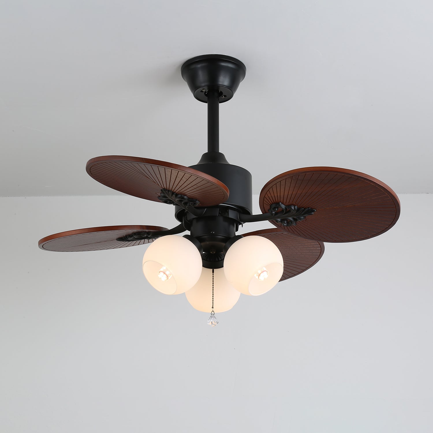 Tropische Plafondventilator met Glazen Lampenkap - Stille Kamerventilator 6-snelheden Afstandsbediening | Sansoti