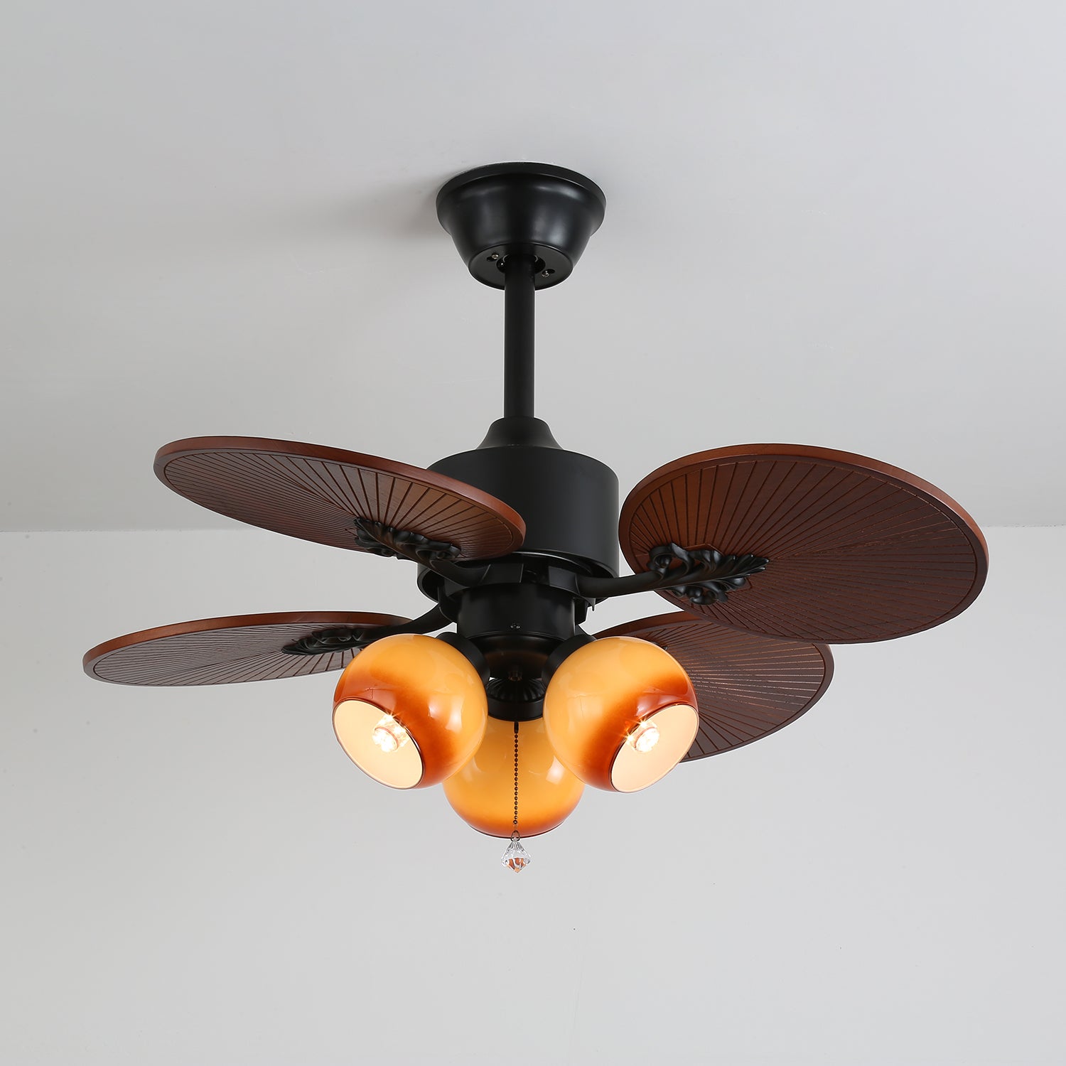 Tropische Plafondventilator met Glazen Lampenkap - Stille Kamerventilator 6-snelheden Afstandsbediening | Sansoti