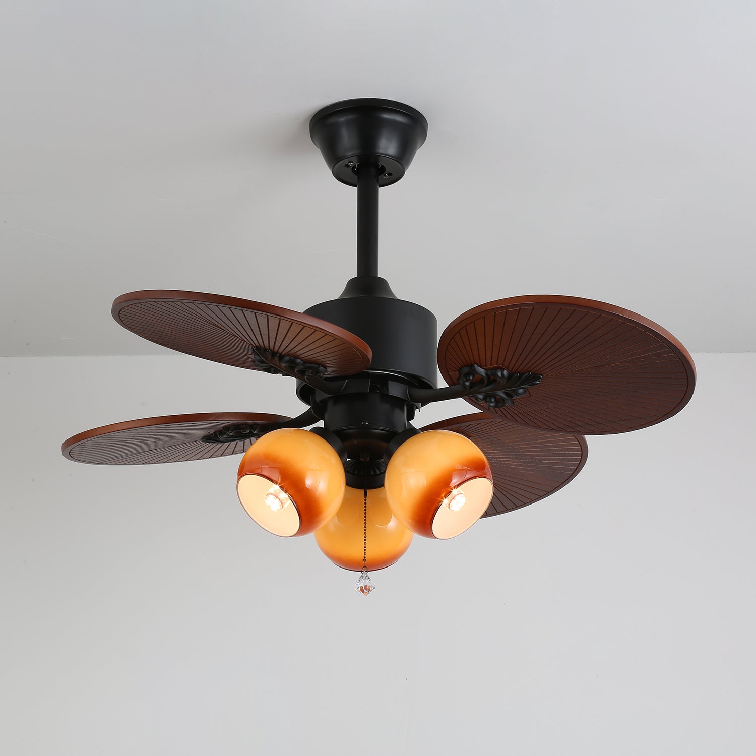 Tropische Plafondventilator met Glazen Lampenkap - Stille Kamerventilator 6-snelheden Afstandsbediening | Sansoti