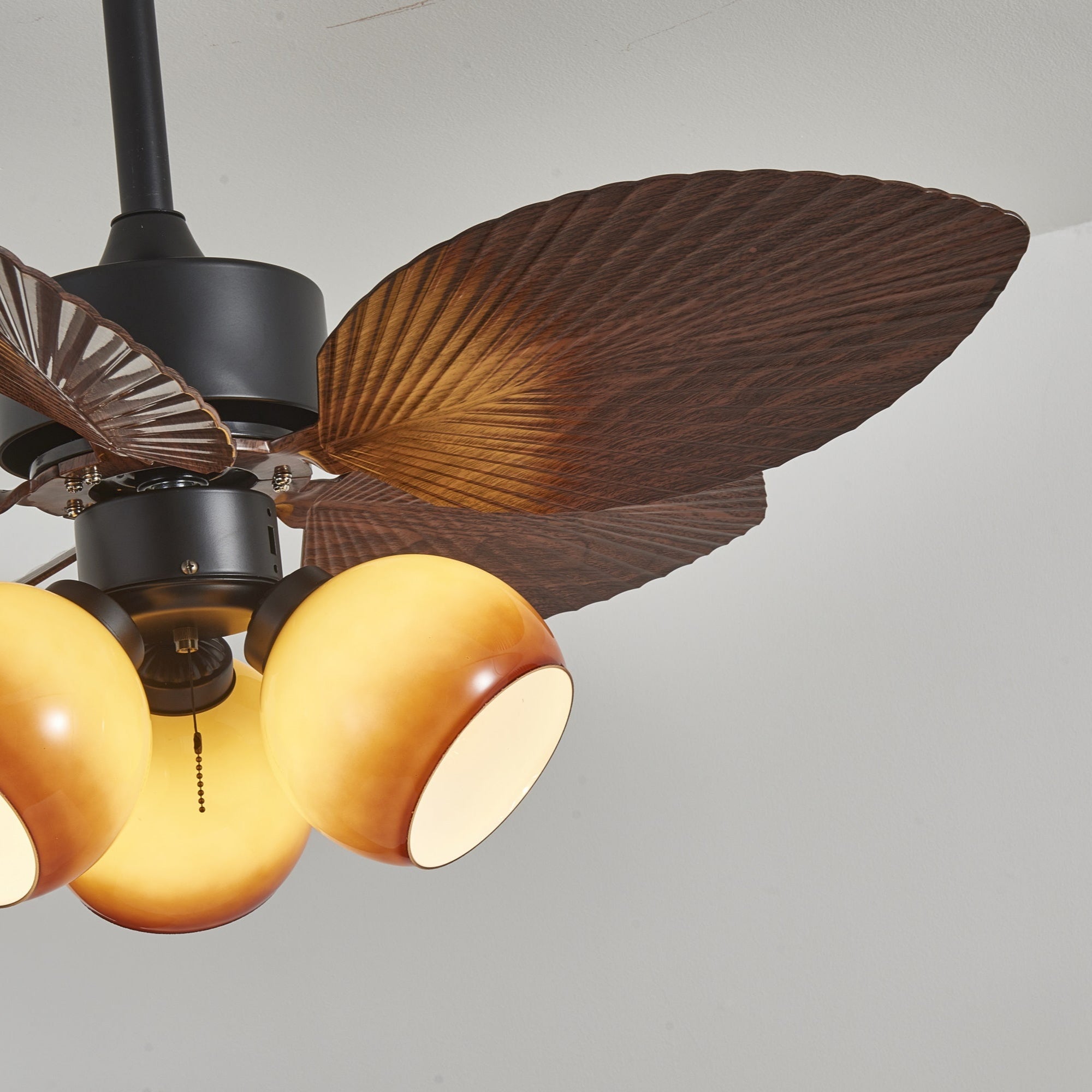 Vintage Plafondventilator met Verlichting – 91cm Diameter – Walnoot Afwerking & Oranje Kap | Sansoti
