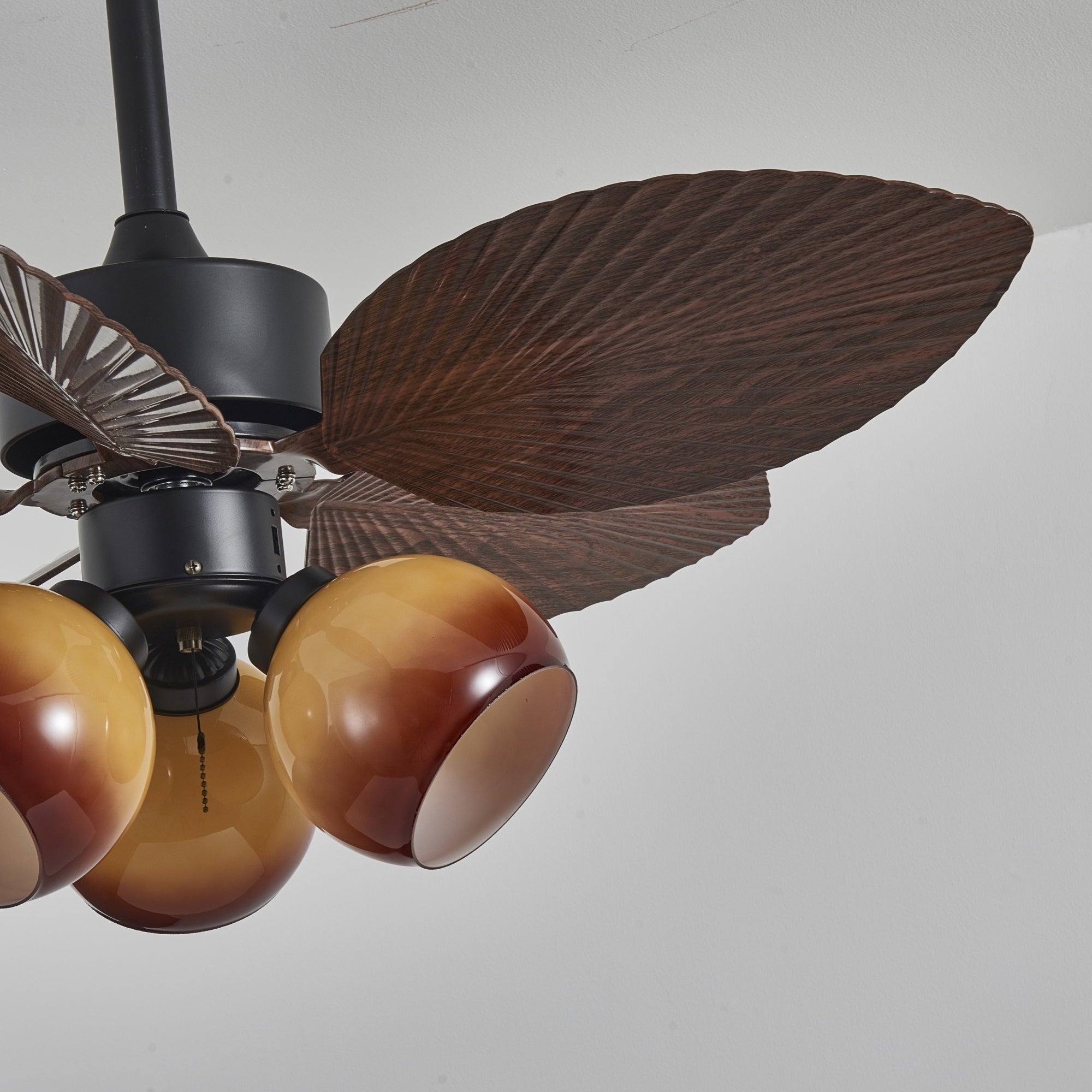 Vintage Plafondventilator met Verlichting – 91cm Diameter – Walnoot Afwerking & Oranje Kap | Sansoti