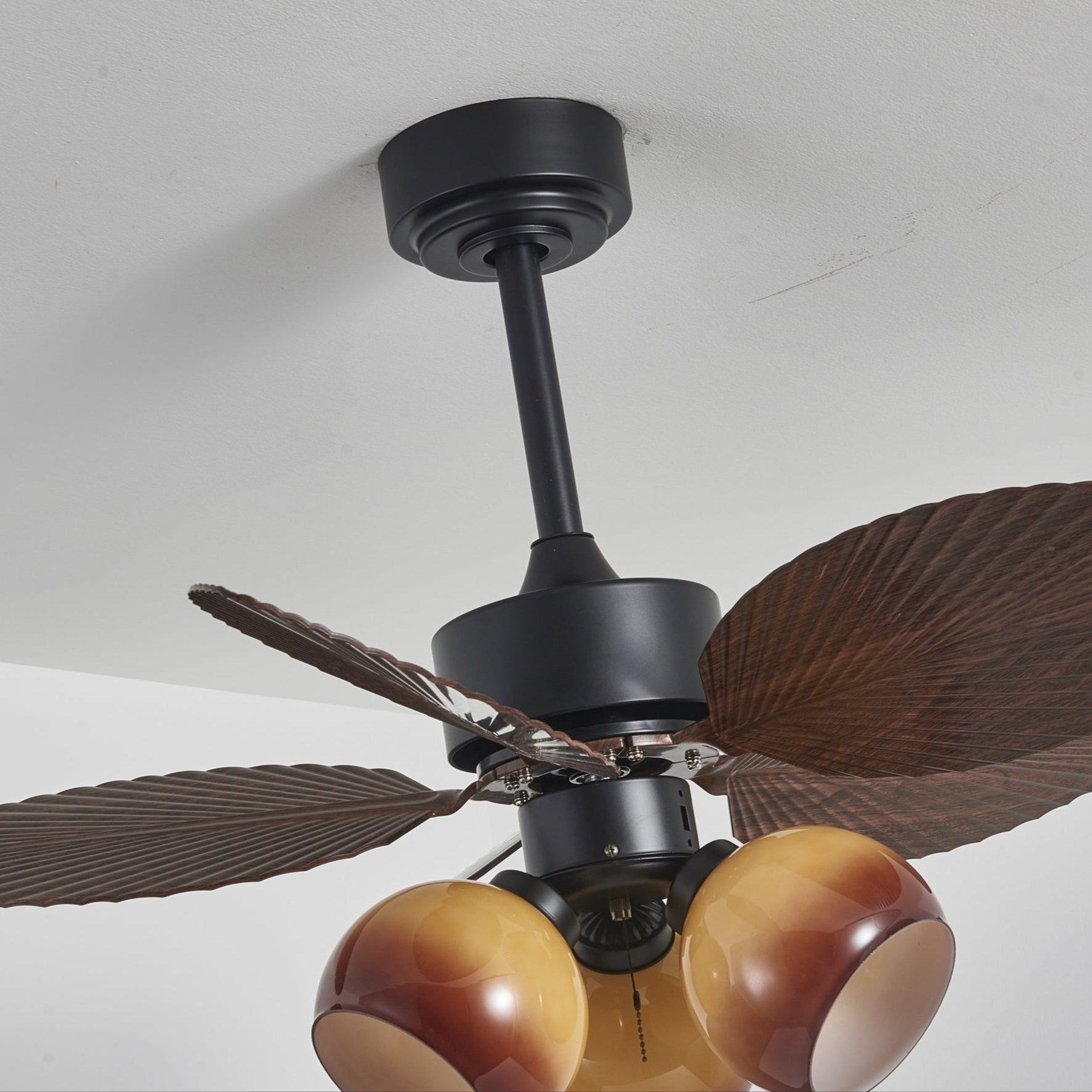 Vintage Plafondventilator met Verlichting – 91cm Diameter – Walnoot Afwerking & Oranje Kap | Sansoti