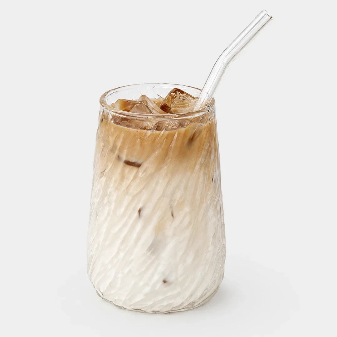 Verre torsadé à texture nervurée avec paille en verre 400ml Verre à boire durable et résistant à la chaleur pour jus | Sansoti