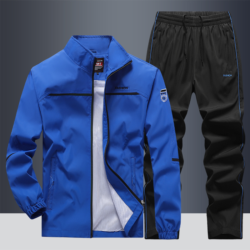 Heren Trainingspak Twee Delen met Ritsjas en Broek Sportieve Streep Elastische Tailleband Activewear | Sansoti