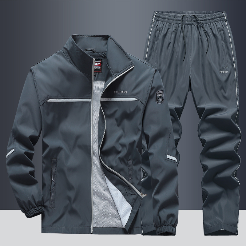 Heren Trainingspak Twee Delen met Ritsjas en Broek Sportieve Streep Elastische Tailleband Activewear | Sansoti