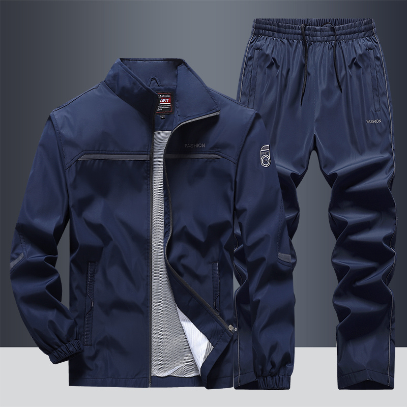 Heren Trainingspak Twee Delen met Ritsjas en Broek Sportieve Streep Elastische Tailleband Activewear | Sansoti