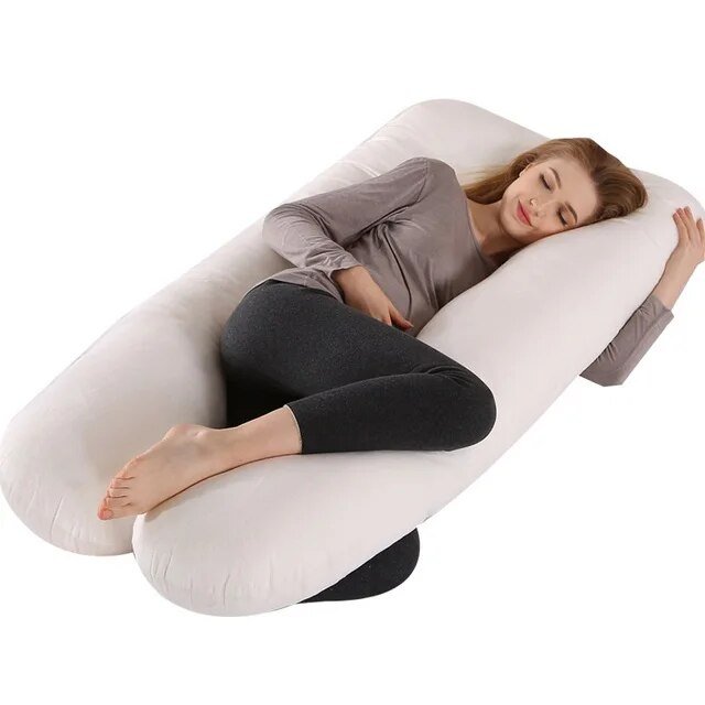 Poduszka podpierająca ciało dla kobiet w ciąży 130x70 cm Ergonomiczna poduszka podpierająca szyję, plecy i brzuch Komfort Różowy Szary | Sansoti