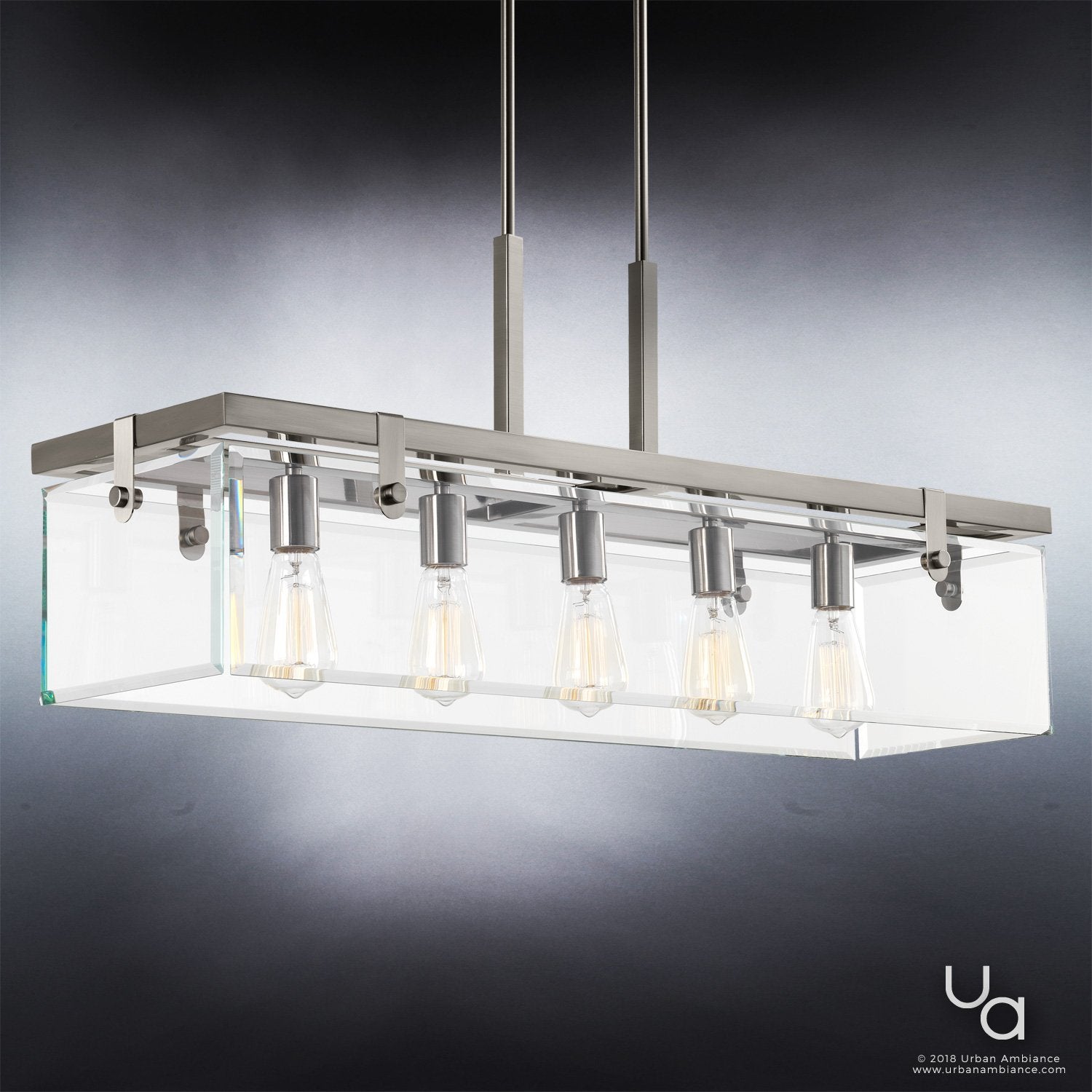 Suspension Rectangulaire Cube Verre Acier Nickel 93cm Salle à manger Moderne | Restfield