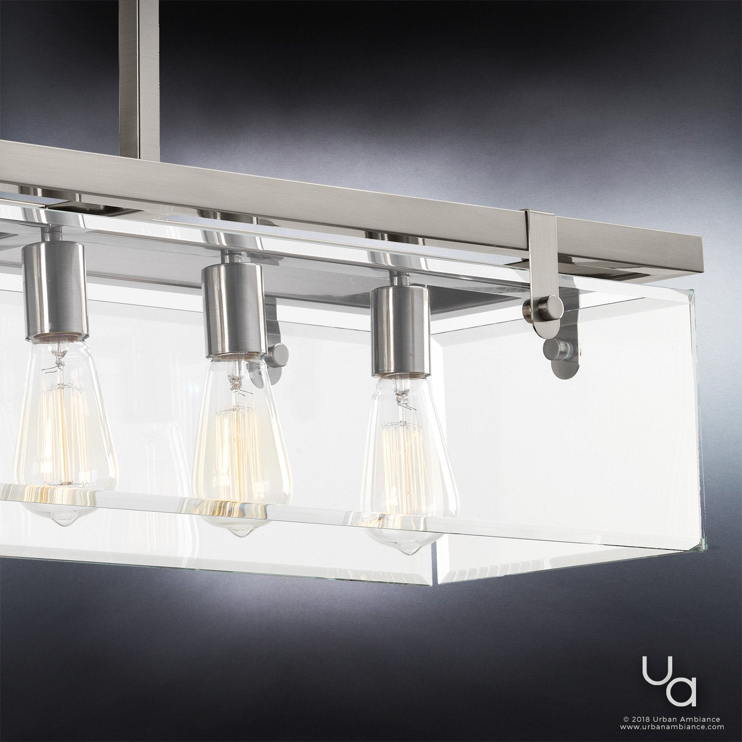 Suspension Rectangulaire Cube Verre Acier Nickel 93cm Salle à manger Moderne | Restfield