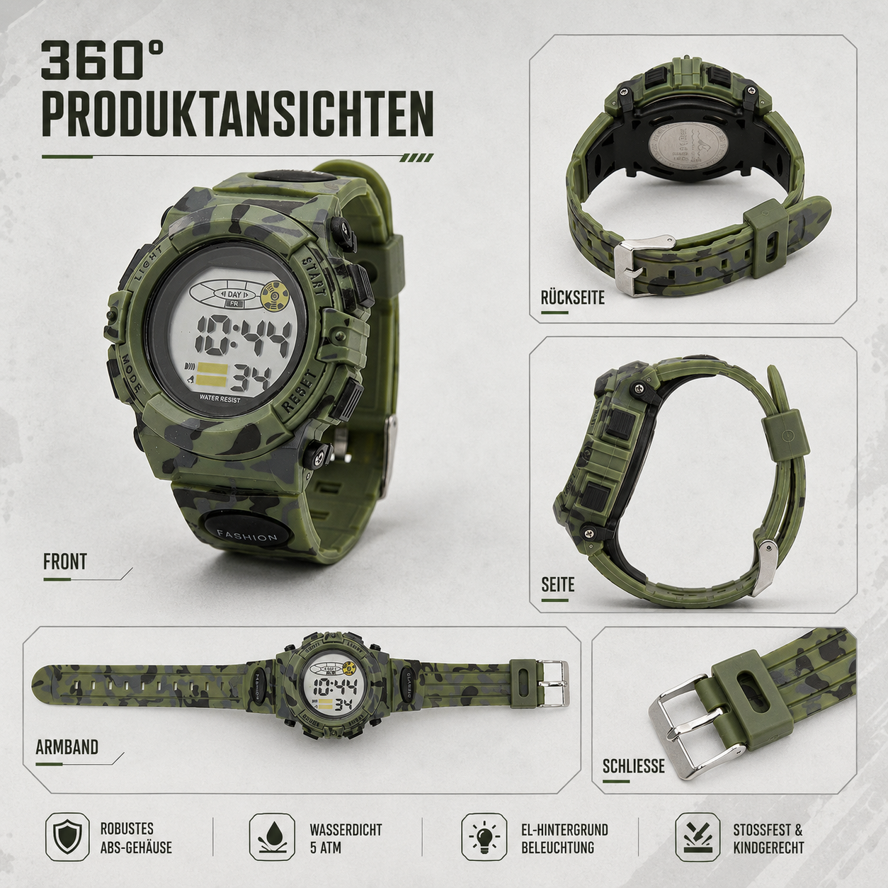 Digitaal Kinderhorloge Waterdicht & Stoßvastig – Datum Alarm Stopwatch Functie – Leerzame Sportuhr met Verlichting – PU Siliconen Band Jongens Meisjes 6-15 Jaar | Sansoti